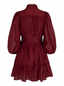 Produktbilde rygg Rød/burgunder kjole med puffede ermer, knapper og volanger – perfekt som festkjole, cocktailkjole eller til pen hverdagsbruk