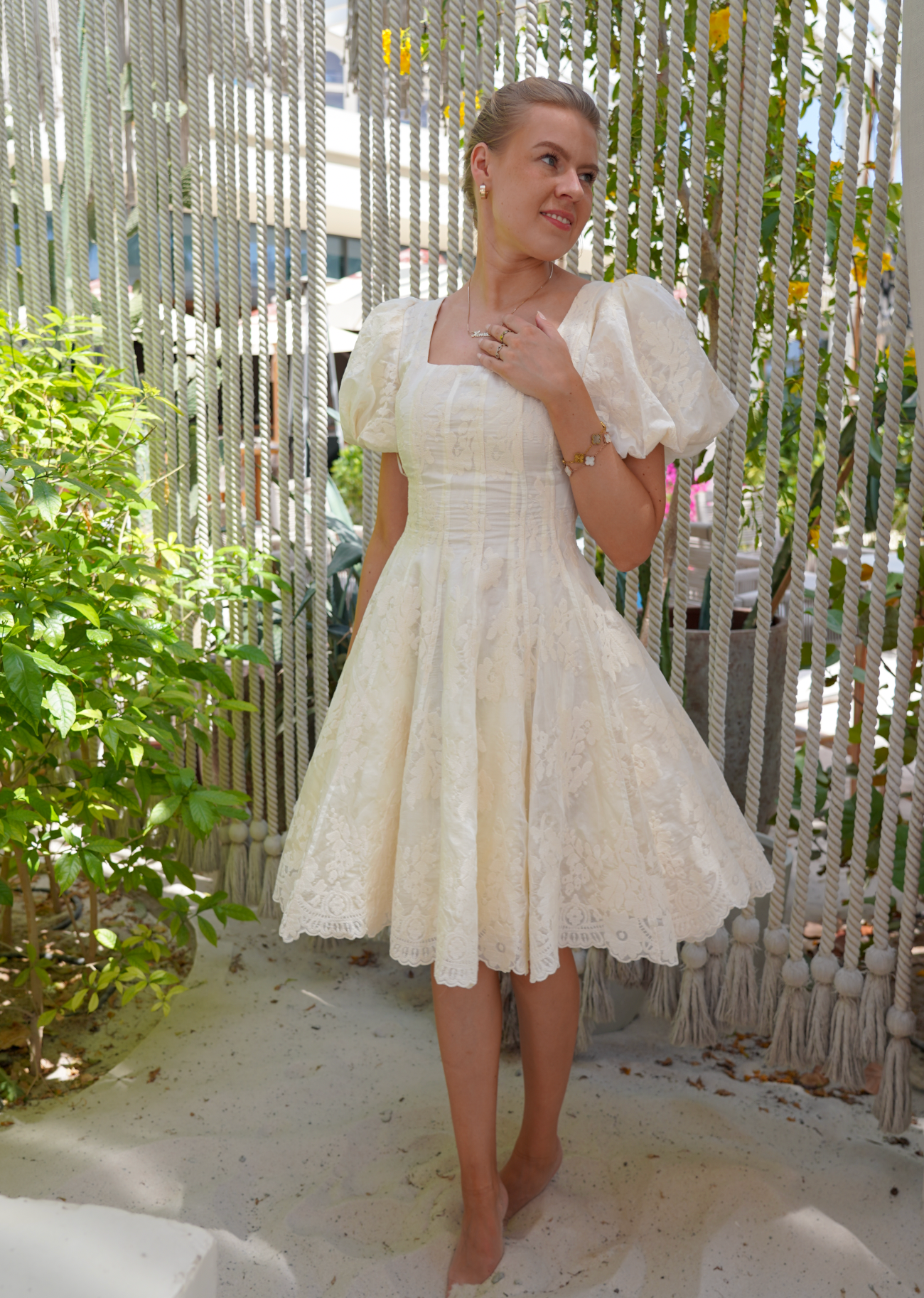 Elina Lace Kjole - Créme White