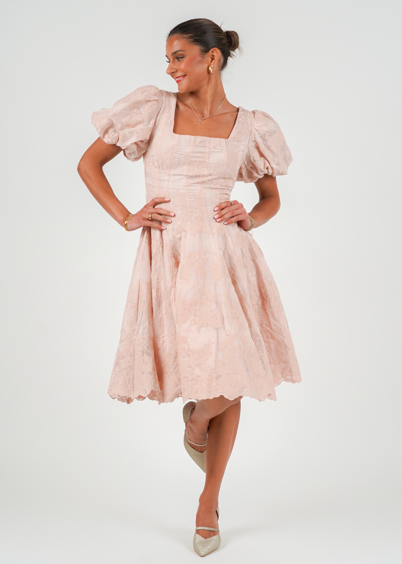 Elina Lace Kjole - Pastel Pink