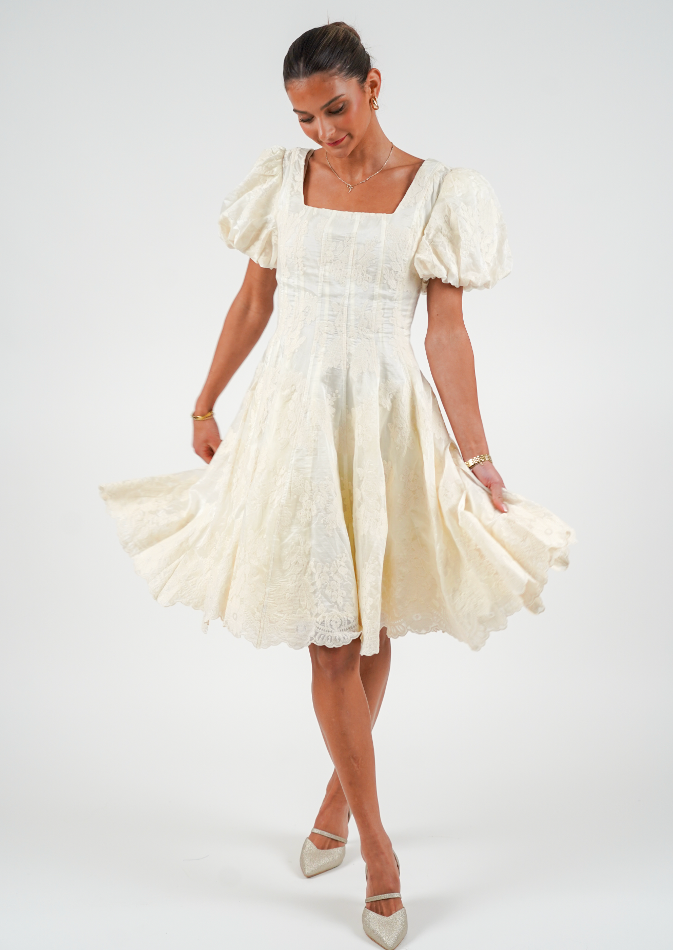 Elina Lace Kjole - Créme White