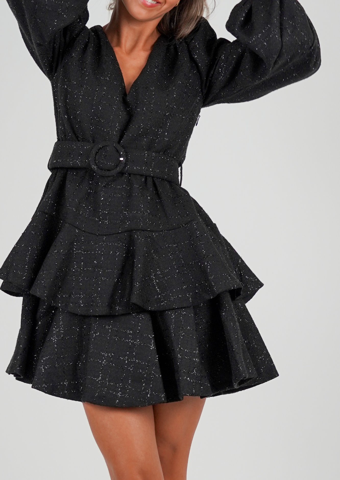 Golightly Wavy Tweed Kjole - Black