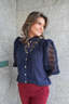 Golightly Flower Blouse - Dark Blue
