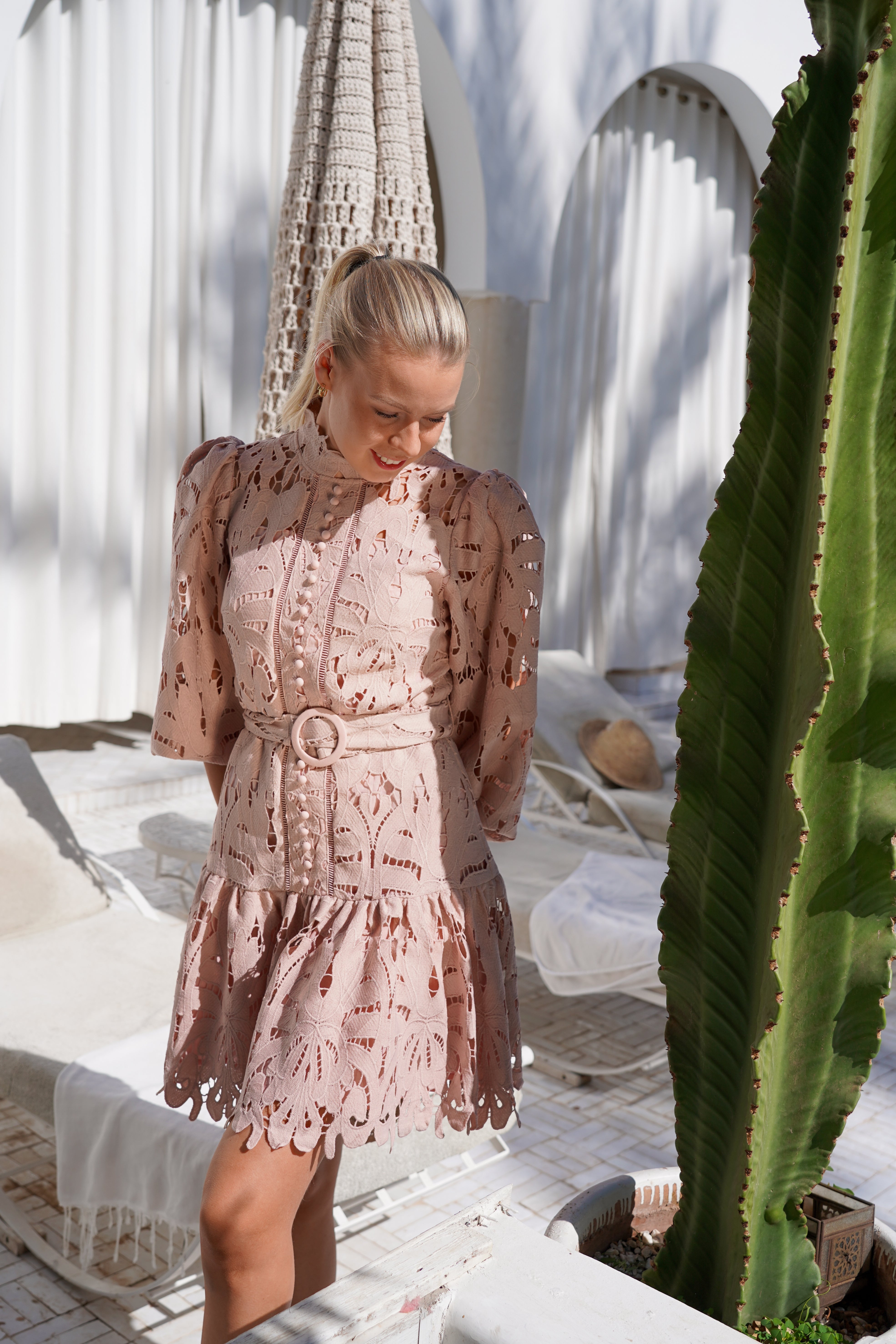 Pale pink lace dress hotsell