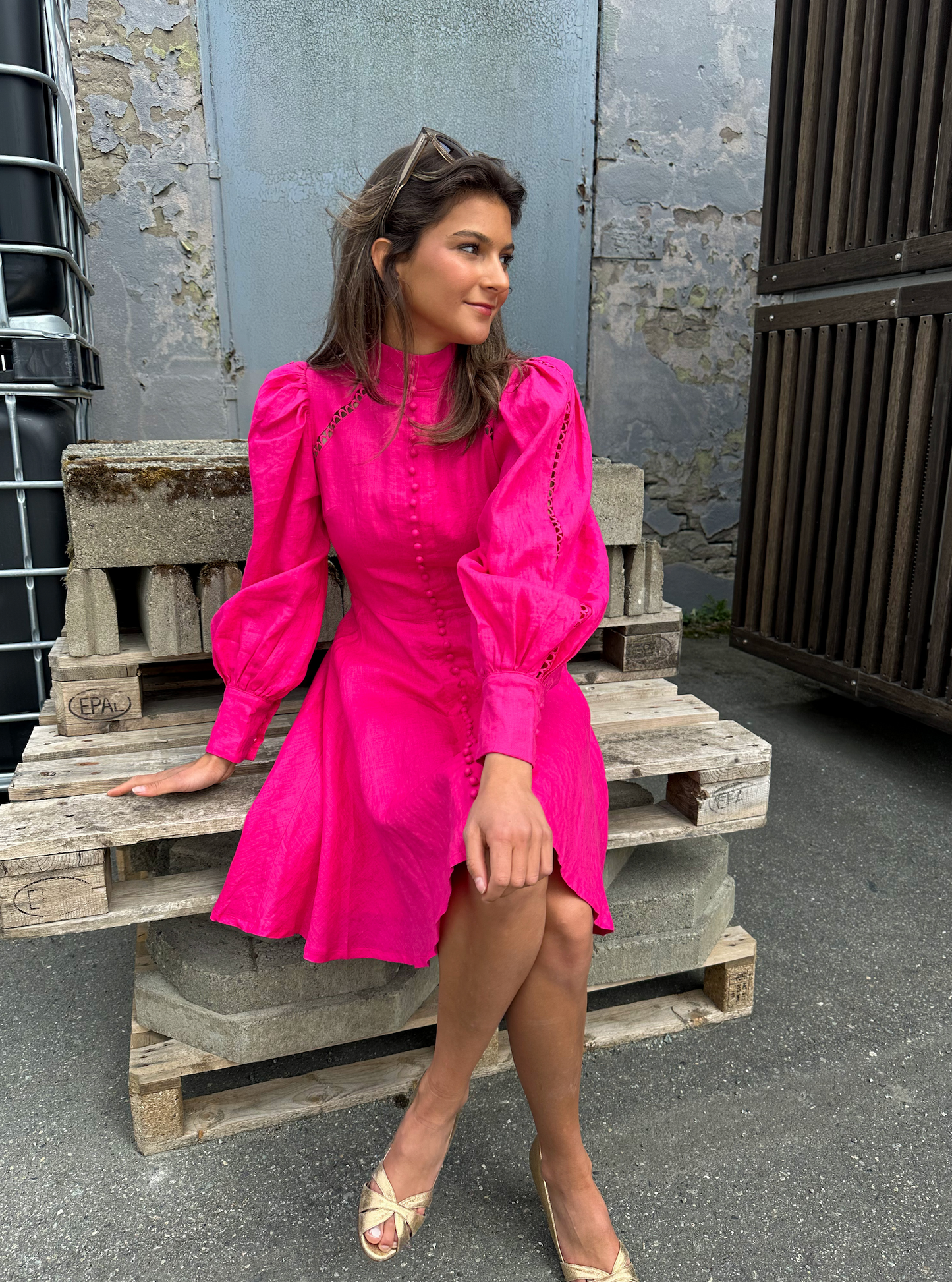 Dark pink long clearance sleeve dress