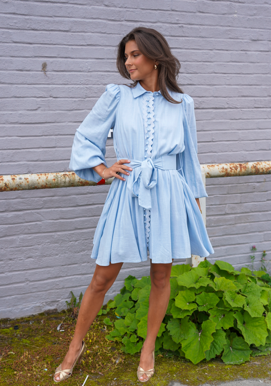 Abril Kjole - Blue Linen