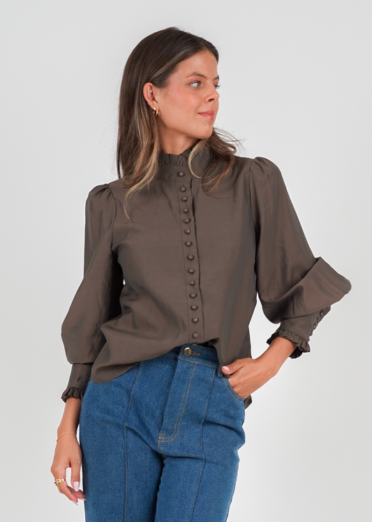 Golightly Wisteria Blouse - Coffee Brown